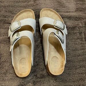 Time and Tru White Sandals with Silver Buckles